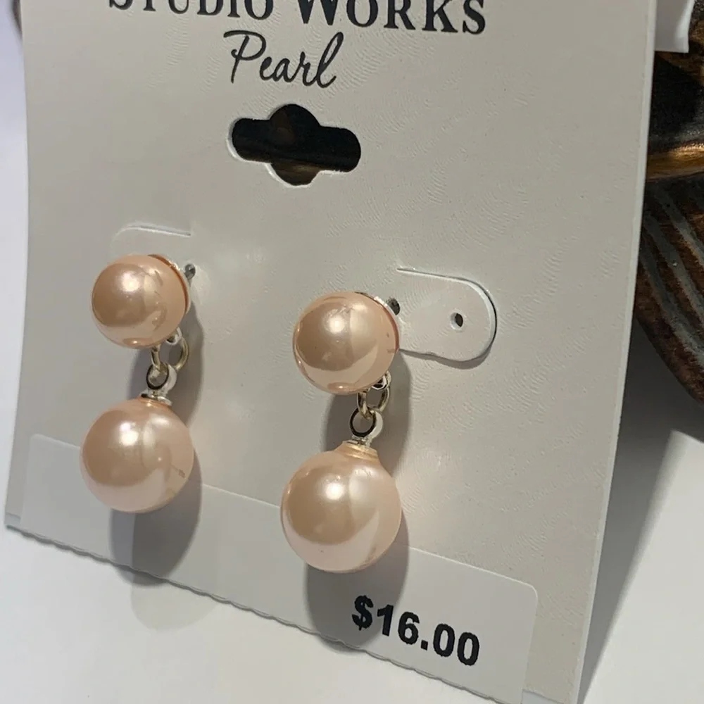 Studio Works Pink Faux Pearl Pierce Earrings